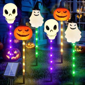 Halloween Solar Set -6-pack dekorativa solcellslampor – pumpa, spöke & skalle för trädgård & gräsmatta